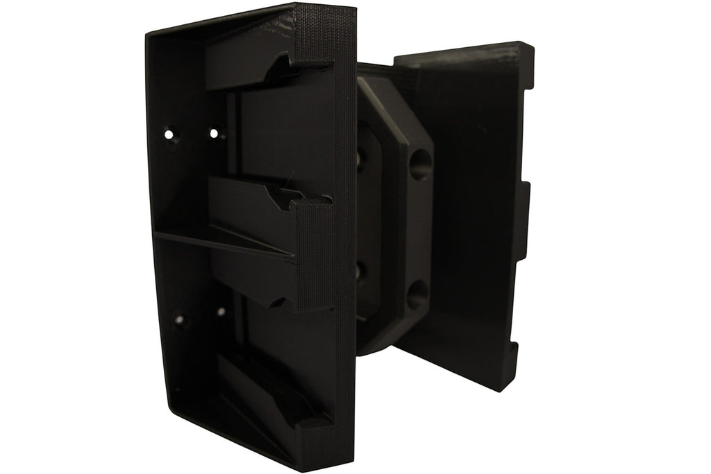 Cold Composites black composite M18 battery holder attachment with slots for 4 batteries.